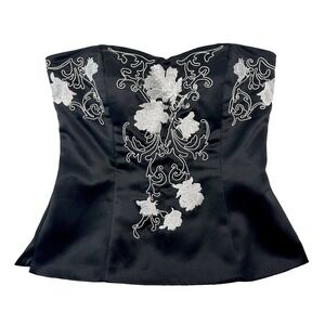 WHBM‎ Floral Embossed Bustier Corset Top • 2 • black, white